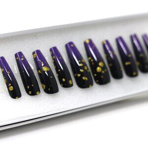 Press On Nails Long Coffin Shape "Purple Passion "